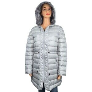 Kenneth Cole Womens XL Jacket Hooded Parka Puffer Coat Quilted Anorak New Grey